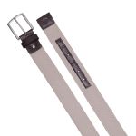 Cinto masculino casual em gorgurão cor bege e couro legítimo marrom 4 cm largura