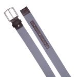 Cinto masculino casual em gorgurão cor cinza e couro legítimo marrom 4 cm largura