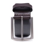 Cinto masculino casual em gorgurão cor cinza e couro legítimo marrom 4 cm largura