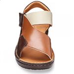 Sandália Feminina anatômica couro legítimo cor café com creme