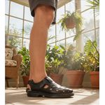 Sandália Masculina anti-stress fechada couro legítimo cor preta