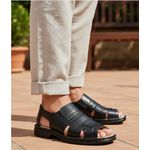 Sandália Masculina anti-stress tradicional couro legítimo cor preta