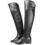 Bota Over The Knee conforto cano super longo liso couro legítimo cor preto