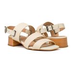 Sandália salto baixo bloco couro legítimo cor off white