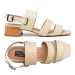 Sandália salto baixo bloco couro legítimo cor off white