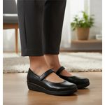 Sapatilha feminina ortopédica couro legítimo cor preta