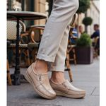 Mocassim feminino ortopédico com zíper couro legítimo cor nude