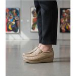 Mocassim feminino ortopédico com zíper couro legítimo cor nude