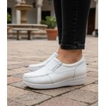 Mocassim feminino ortopédico com zíper couro legítimo cor branco