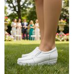 Mocassim feminino ortopédico com zíper couro legítimo cor branco