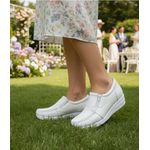 Mocassim feminino ortopédico com zíper couro legítimo cor branco