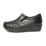Mocassim feminino ortopédico com zíper couro legítimo cor preto
