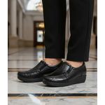 Mocassim feminino ortopédico com zíper couro legítimo cor preto