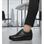 Tênis feminino ortopédico com velcro couro legítimo cor preto