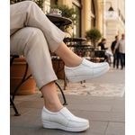 Mocassim feminino ortopédico com elástico couro legítimo cor branco