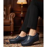 Mocassim feminino ortopédico com elástico couro legítimo cor azul escuro