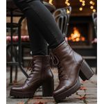 Coturno feminino plataforma tratorado salto alto couro legítimo cor chocolate