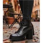 Coturno feminino plataforma tratorado salto alto couro legítimo cor preto