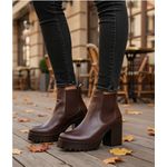 Bota feminina plataforma tratorada salto alto couro legítimo cor chocolate