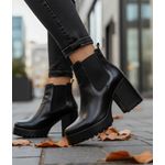 Bota feminina plataforma tratorada salto alto couro legítimo cor preta