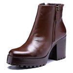 Bota feminina plataforma tratorada salto alto couro legítimo cor chocolate lisa