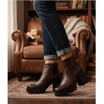 Bota feminina plataforma tratorada salto alto couro legítimo cor chocolate lisa