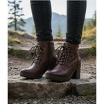 Coturno feminino tratorado salto alto couro legítimo cor chocolate