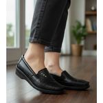 Sapatilha Feminina Ortopédica Com Elástico Couro Legítimo Cor Preta