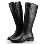 Bota Montaria feminina conforto cano alto couro legítimo cor preto com detalhes