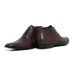 Bota masculina social de amarrar couro legítimo cor marrom solado de couro