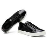 Tênis Feminino Slip On Couro Legítimo Pierrô - Preto Verniz