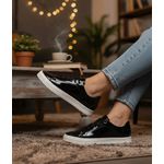 Tênis Feminino Slip On Couro Legítimo Pierrô - Preto Verniz