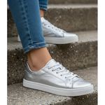 Tênis Feminino Slip On Couro Legítimo Pierrô - Prata