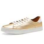 Tênis Feminino Slip On Couro Legítimo Pierrô - Ouro com Detalhe Branco