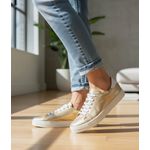 Tênis Feminino Slip On Couro Legítimo Pierrô - Ouro com Detalhe Branco