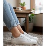 Tênis Feminino Slip On Couro Legítimo Pierrô - Branco com Detalhe Prata