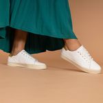 Tênis Feminino Slip On Couro Legítimo Pierrô - Branco com Detalhe Ouro