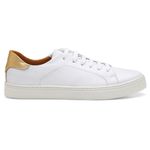 Tênis Feminino Slip On Couro Legítimo Pierrô - Branco com Detalhe Ouro