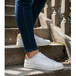 Tênis Feminino Slip On Couro Legítimo Pierrô - Branco com Detalhe Ouro