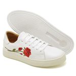 Tênis Feminino Slip On Couro Legítimo Pierrô - Branco com Bordado Flor