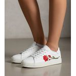 Tênis Feminino Slip On Couro Legítimo Pierrô - Branco com Bordado Flor