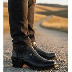 Bota Masculina country conforto couro legítimo cor preta estilo texana