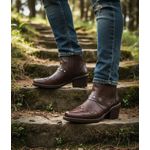 Bota Masculina country conforto couro legítimo cor café estilo texana com detalhes