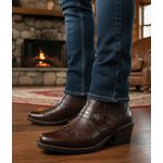 Bota Masculina country conforto couro legítimo cor café estilo texana com detalhes
