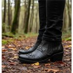 Bota Masculina country conforto couro legítimo cor preta estilo texana com detalhes