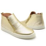 Tênis feminino slip on couro legítimo cano alto cor dourado