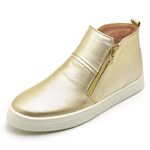 Tênis feminino slip on couro legítimo cano alto cor dourado