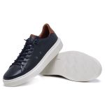 Tênis masculino em couro legítimo cor azul marinho super leve