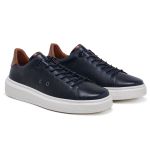 Tênis masculino em couro legítimo cor azul marinho super leve