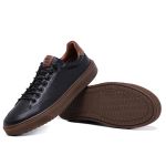 Tênis masculino casual em couro legítimo cor preto